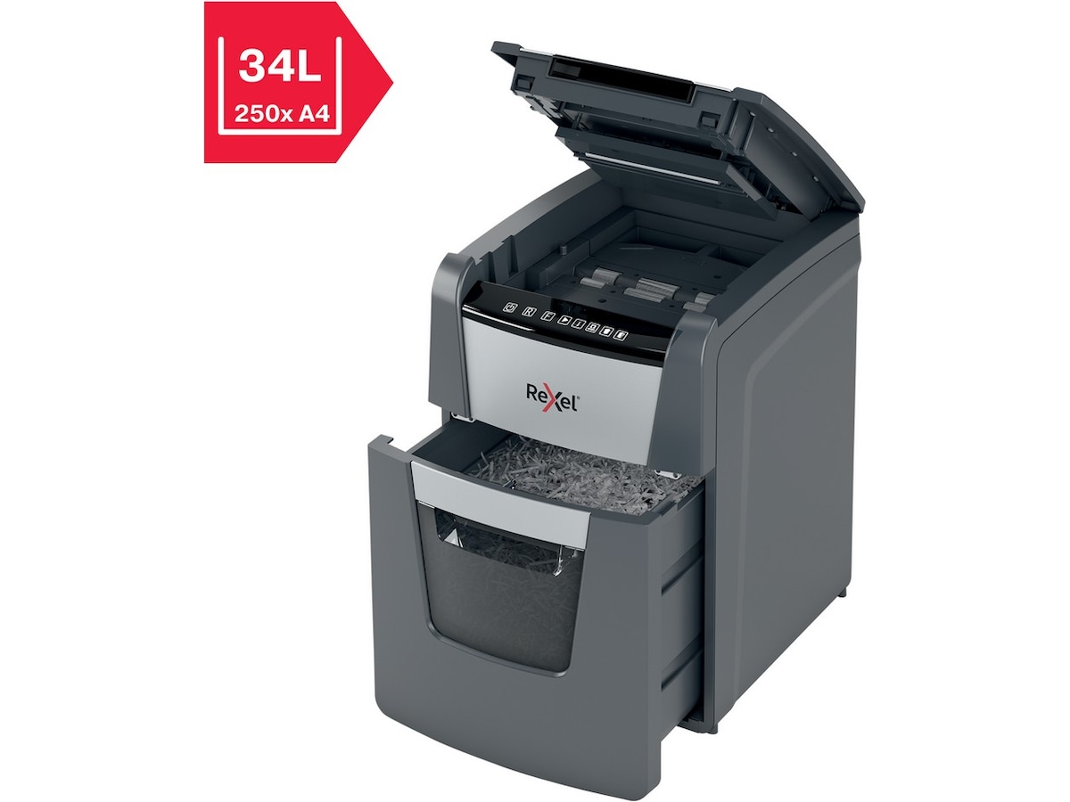 Rexel makulator Optimum AutoFeed+ 100X automatisk krydsklip P4 Makuleringsmaskiner