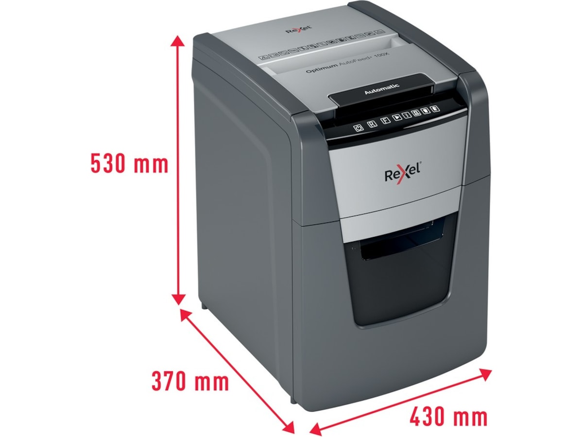 Rexel makulator Optimum AutoFeed+ 100X automatisk krydsklip P4 Makuleringsmaskiner