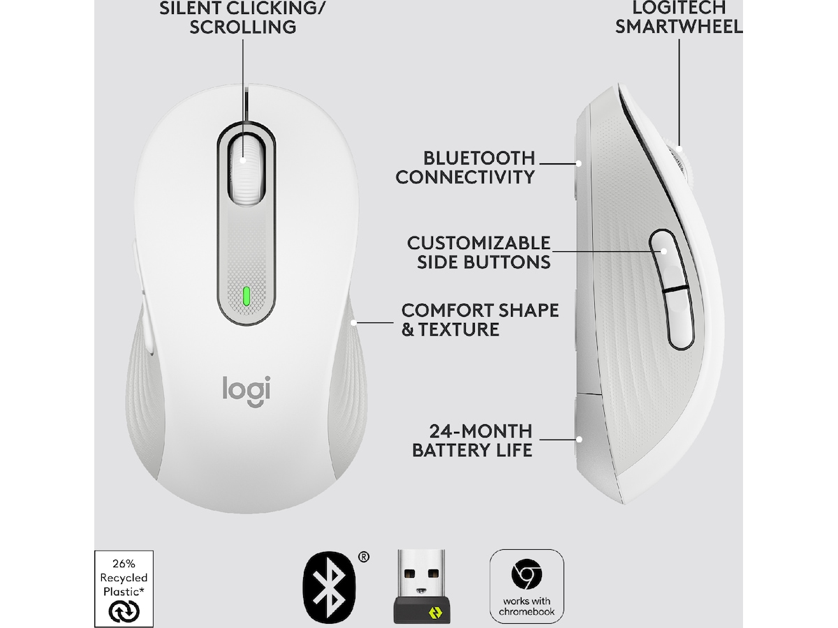 Logitech Signature M650 Medium  trådløs mus Offwhite Mus