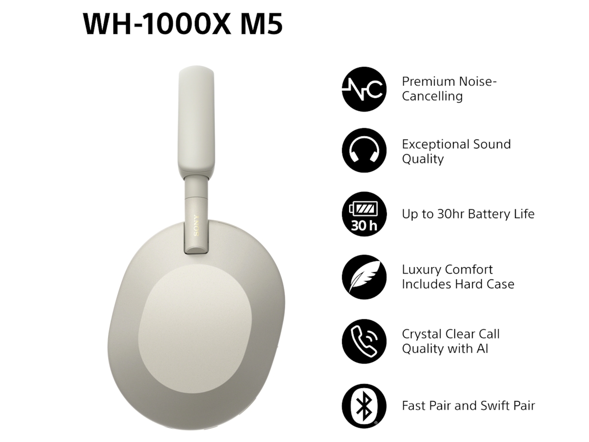 Sony WH-1000XM5 Trådløse høretelefoner, Over-Ear (sølv) Høretelefoner