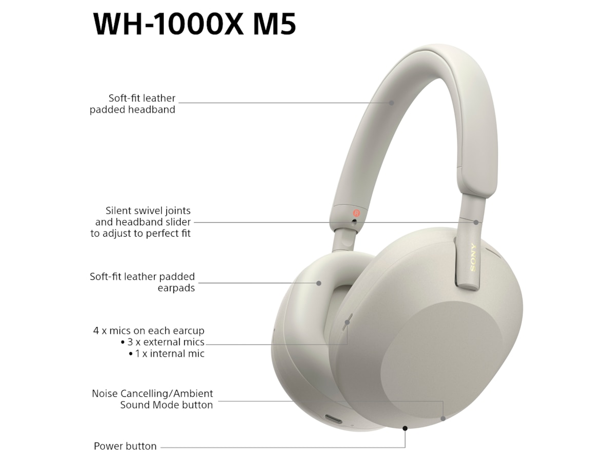Sony WH-1000XM5 Trådløse høretelefoner, Over-Ear (sølv) Høretelefoner