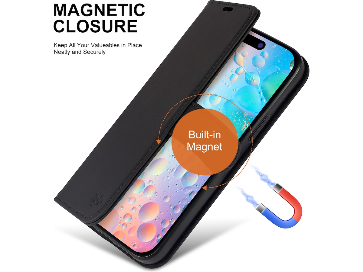 iiglo iPhone 15 Plus Wallet cover (sort) Mobilcover