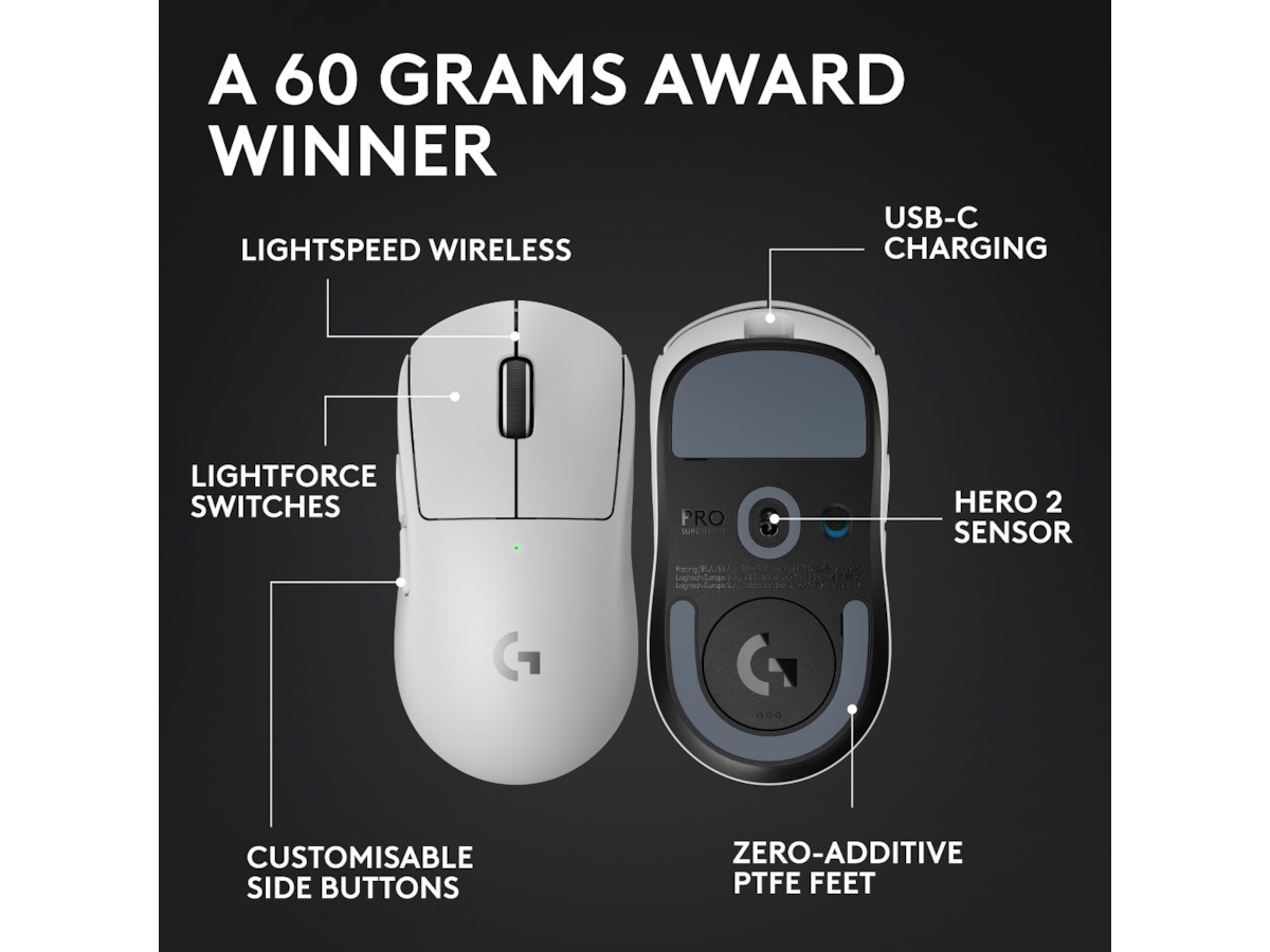 Logitech G Pro X Superlight 2 Lightspeed Trådløs Gamingmus (hvid) Gamingmus