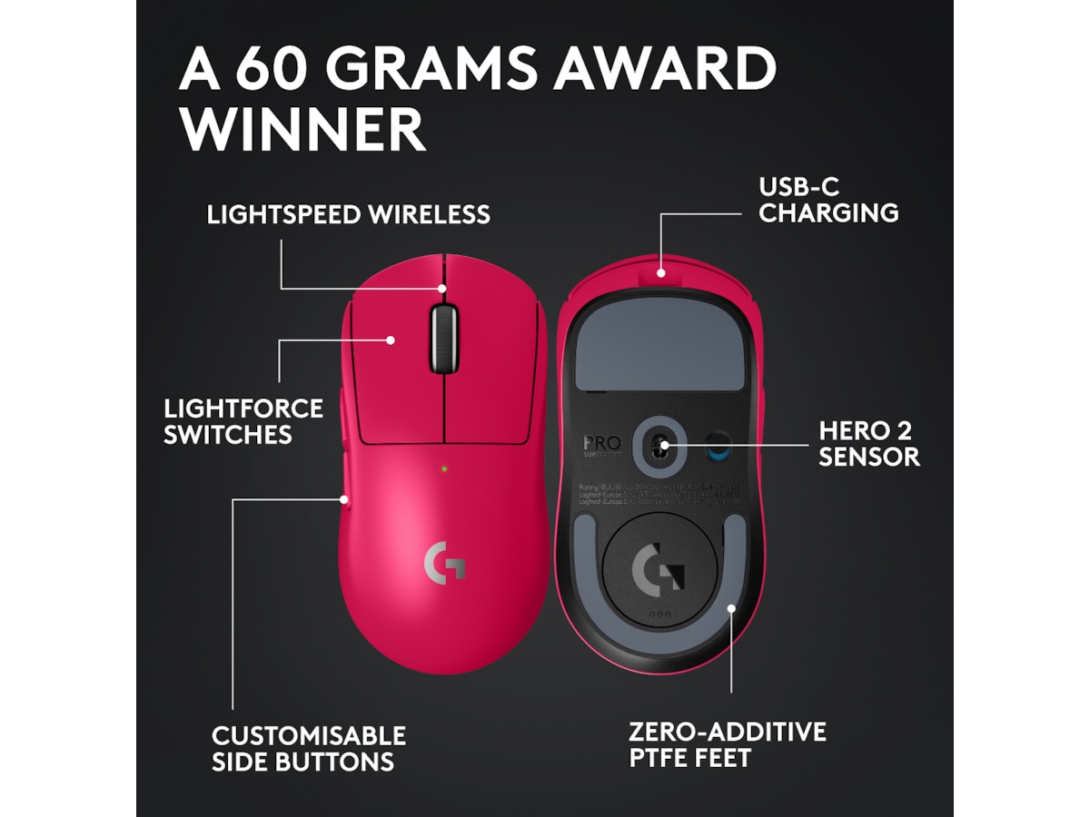 Logitech G Pro X Superlight 2 Lightspeed Trådløs Gamingmus (lyserød) Gamingmus