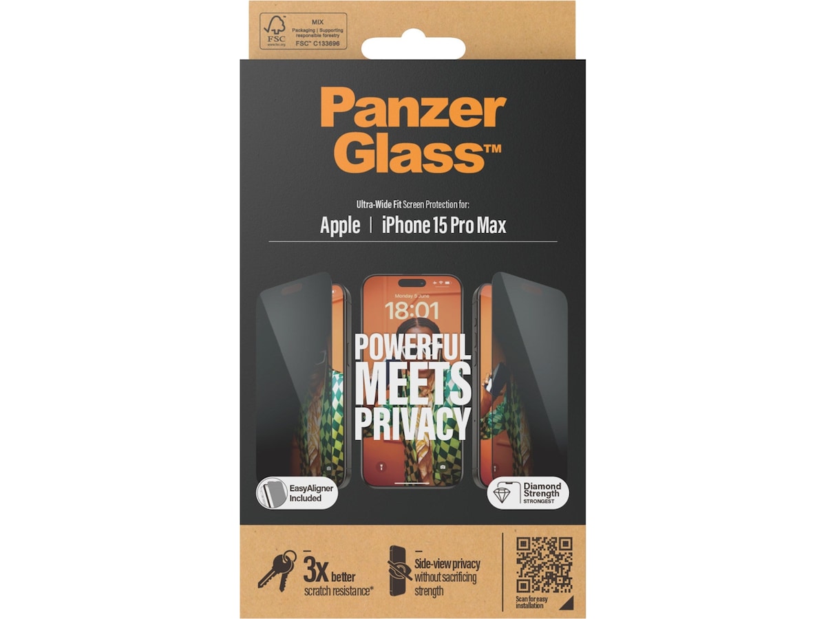 Panzerglass iPhone 15 Pro Max Privacy Skærmbeskytter Skærmbeskyttelse mobiltelefon