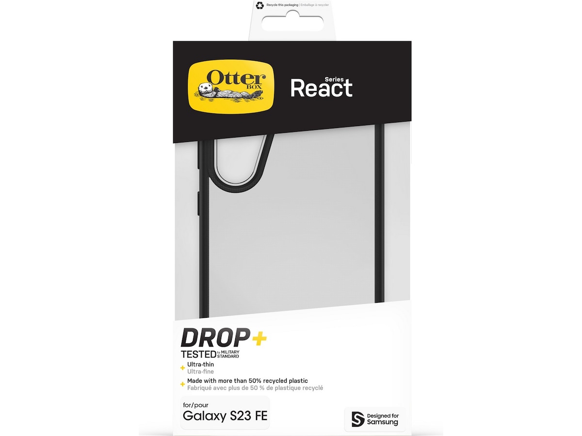 OtterBox Galaxy S23 FE Black React Deksel Cover - ProPack (klar/sort) Mobilcover