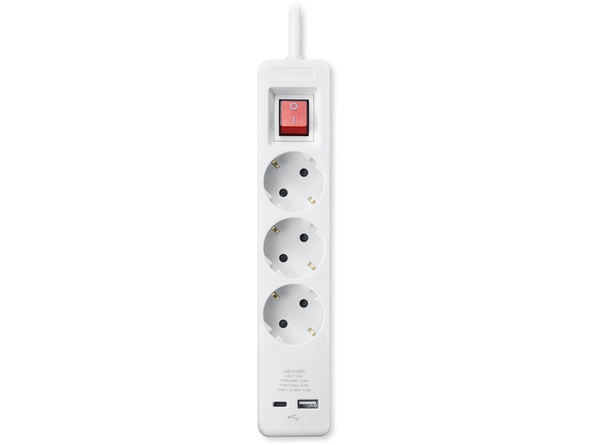 Andersson Strømfordeler 3x stik og 2x USB 1,5m (hvid) Forlængerkabel & strømskinne