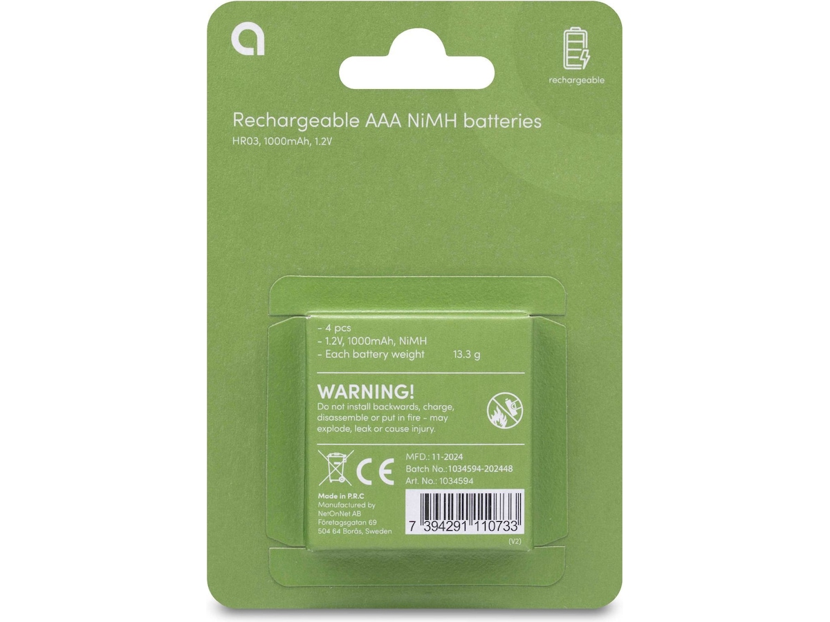 Andersson genopladeligt AAA batteri, 4-pk Generelle batterier