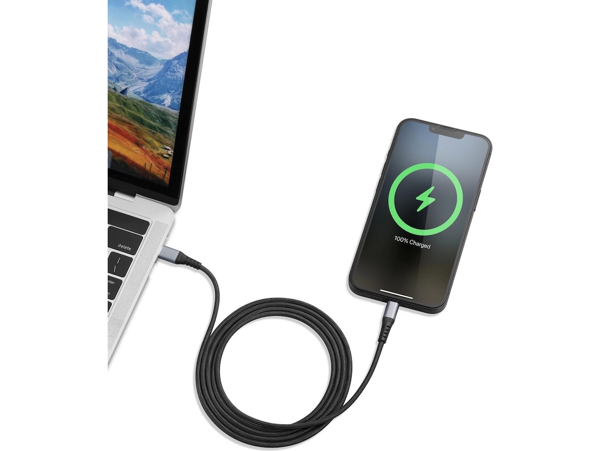 Andersson flettet USB-C til Lightning-kabel 3m (sort) USB-kabler