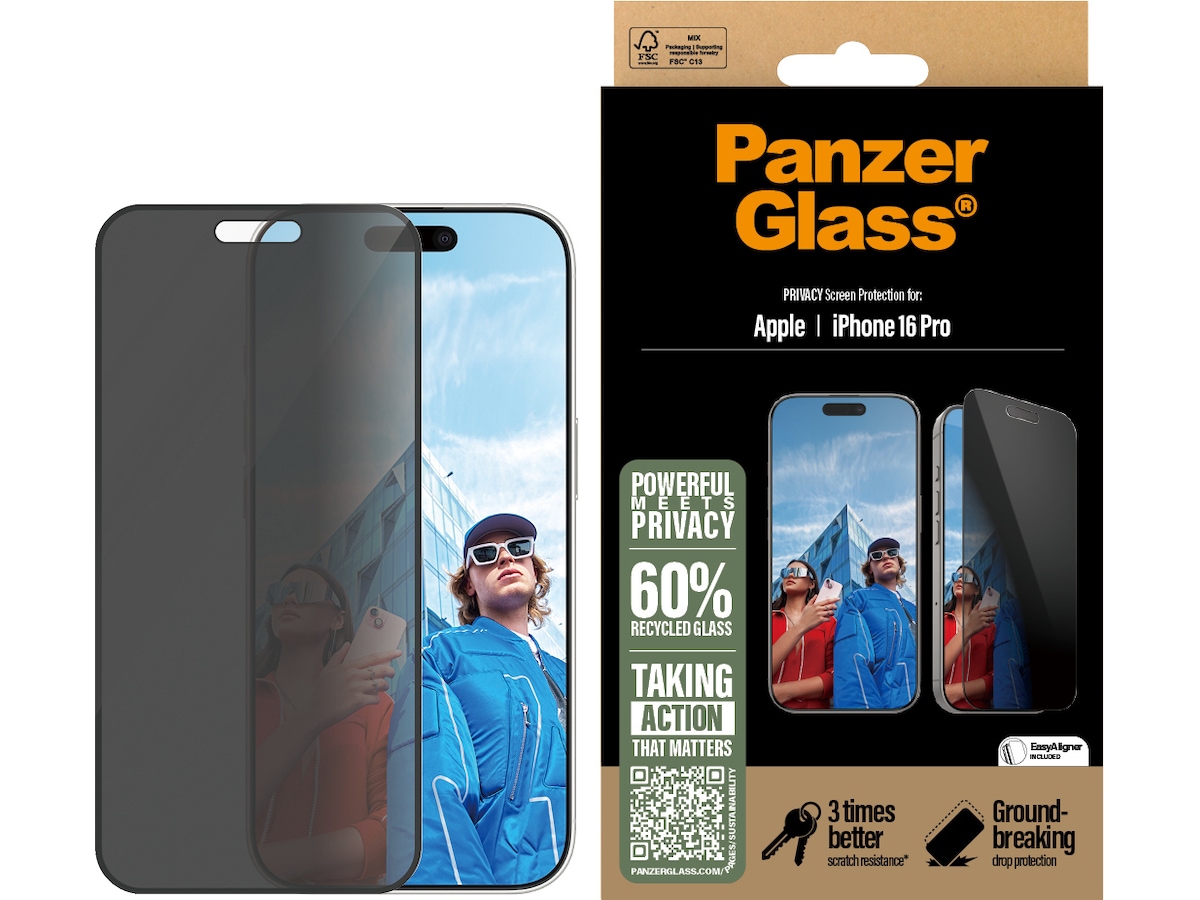 PanzerGlass iPhone 16 Pro Privacy skærmbeskytter Skærmbeskyttelse mobiltelefon