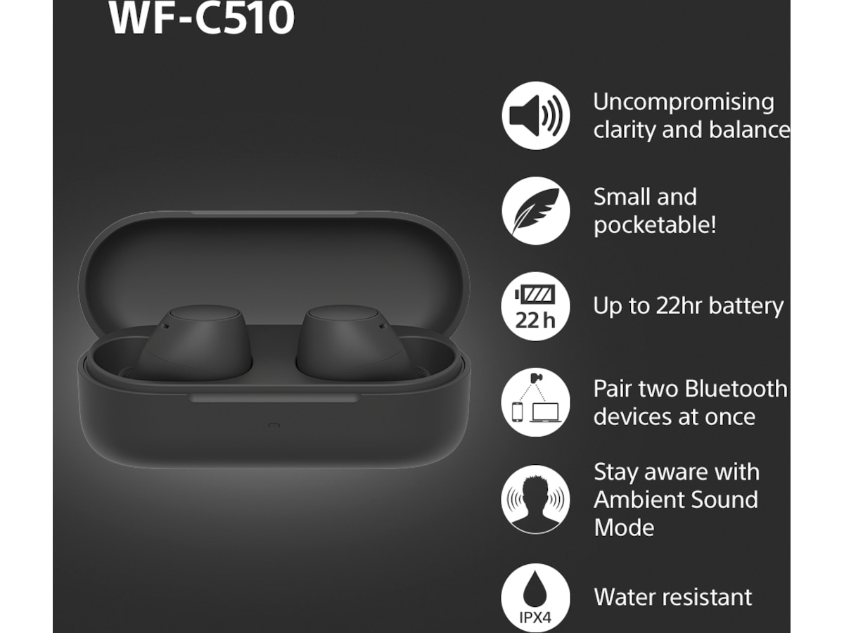 Sony WF-C510 Trådløse høretelefoner, Earbuds med mikrofon (sort) In-ear høretelefoner