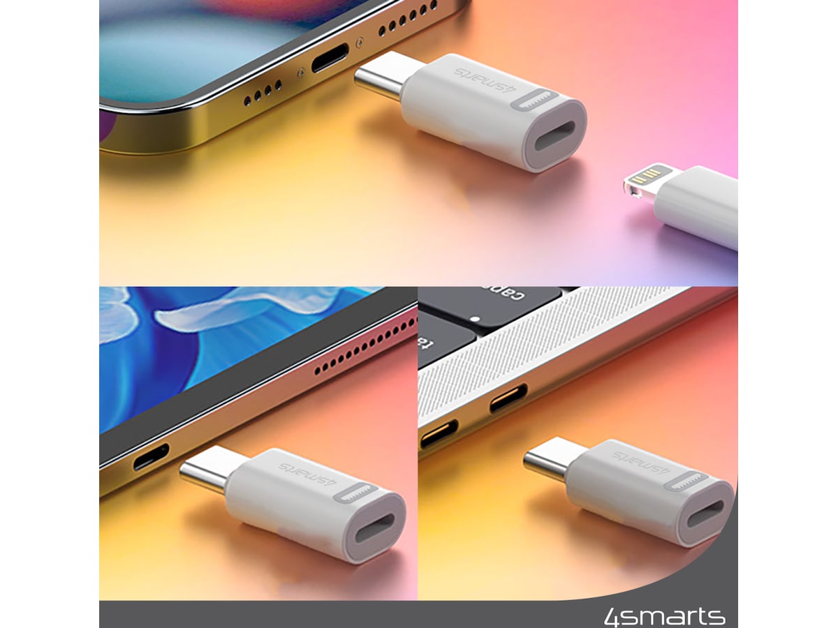4smarts Lightning til USB-C Adapter, 2-pack (hvid) Adapter og kabel