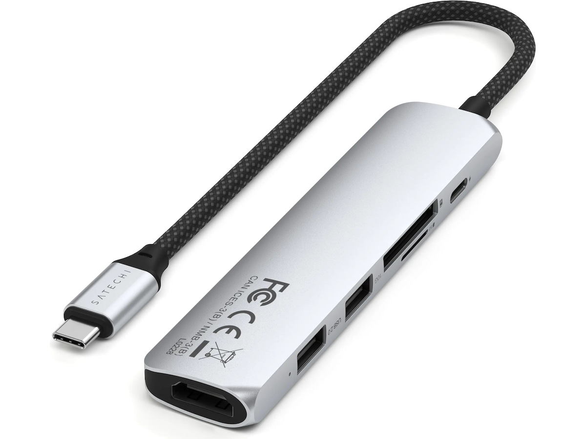 Satechi 6-i-1 Slim Multiport docking (sølv) Dockingstation og USB-hub