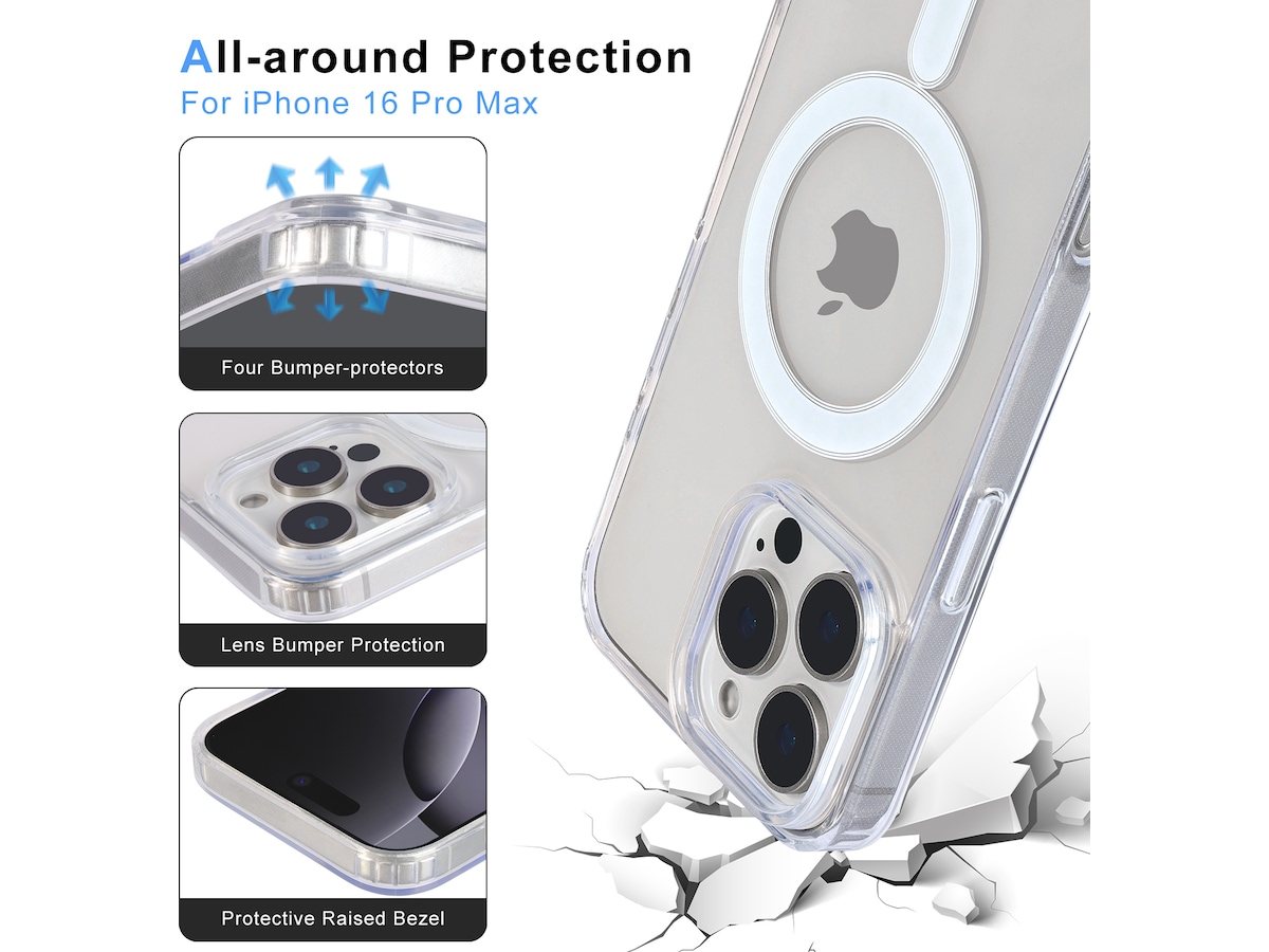 iiglo iPhone 16 Pro Max Magnetic Clear Case (gennemsigtig) Mobilcover