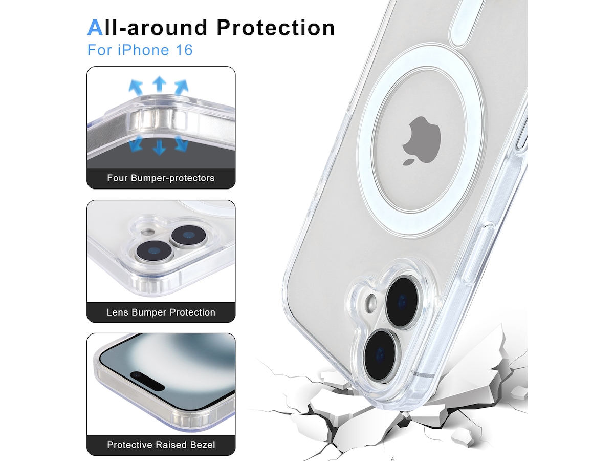 iiglo iPhone 16 Magnetic Clear Case (gennemsigtig) Mobilcover