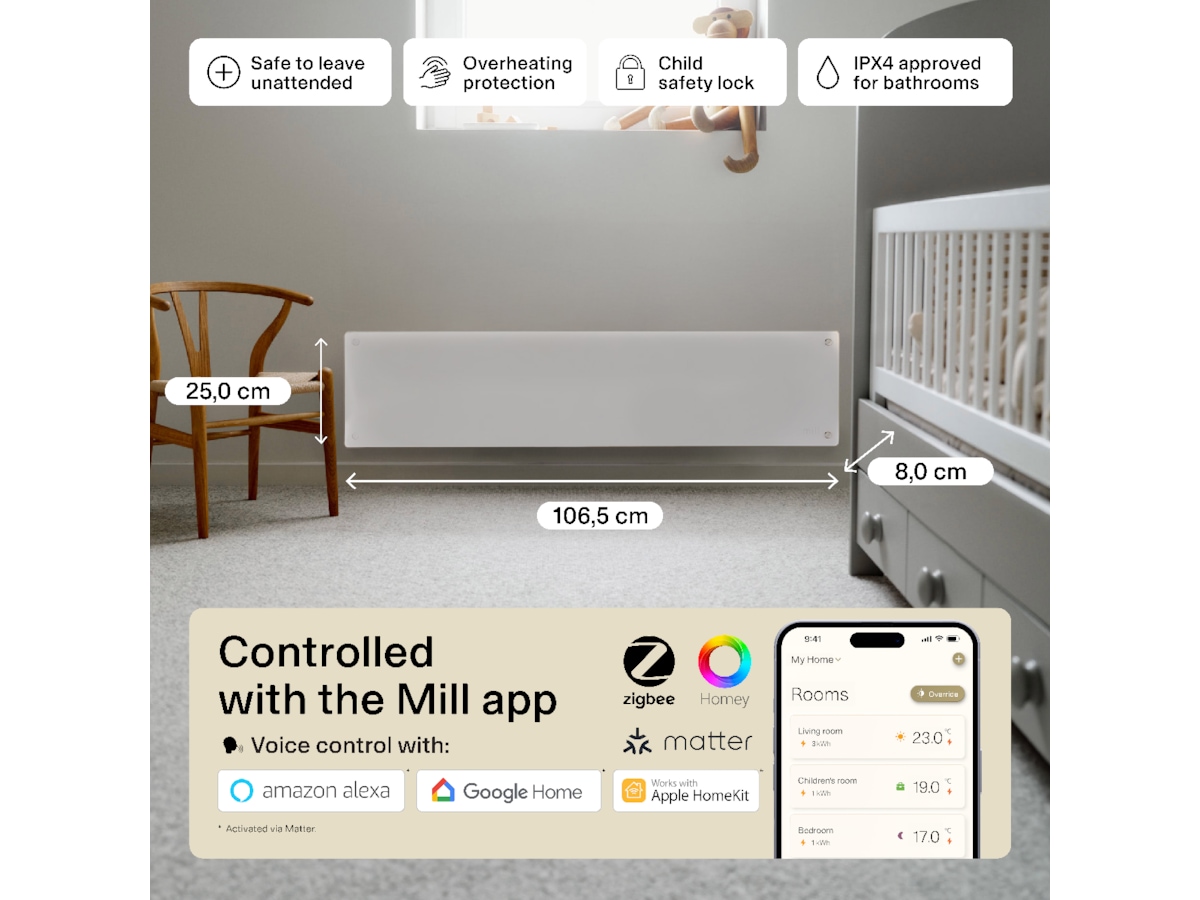 Mill Glass Smart WiFi Gen 4 panelovn 850W Varmepaneler