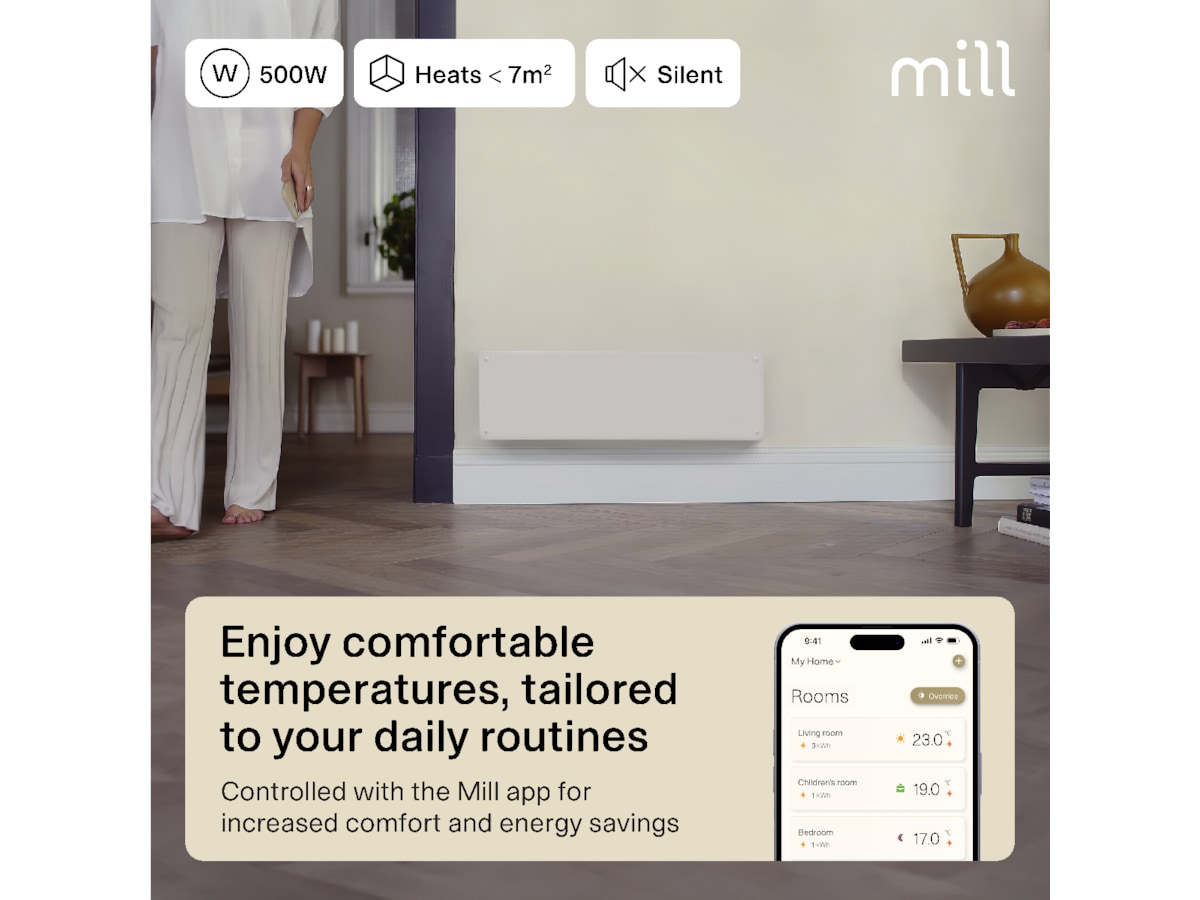 Mill Glass Smart WiFi Gen 4 panelovn 500W Varmepaneler
