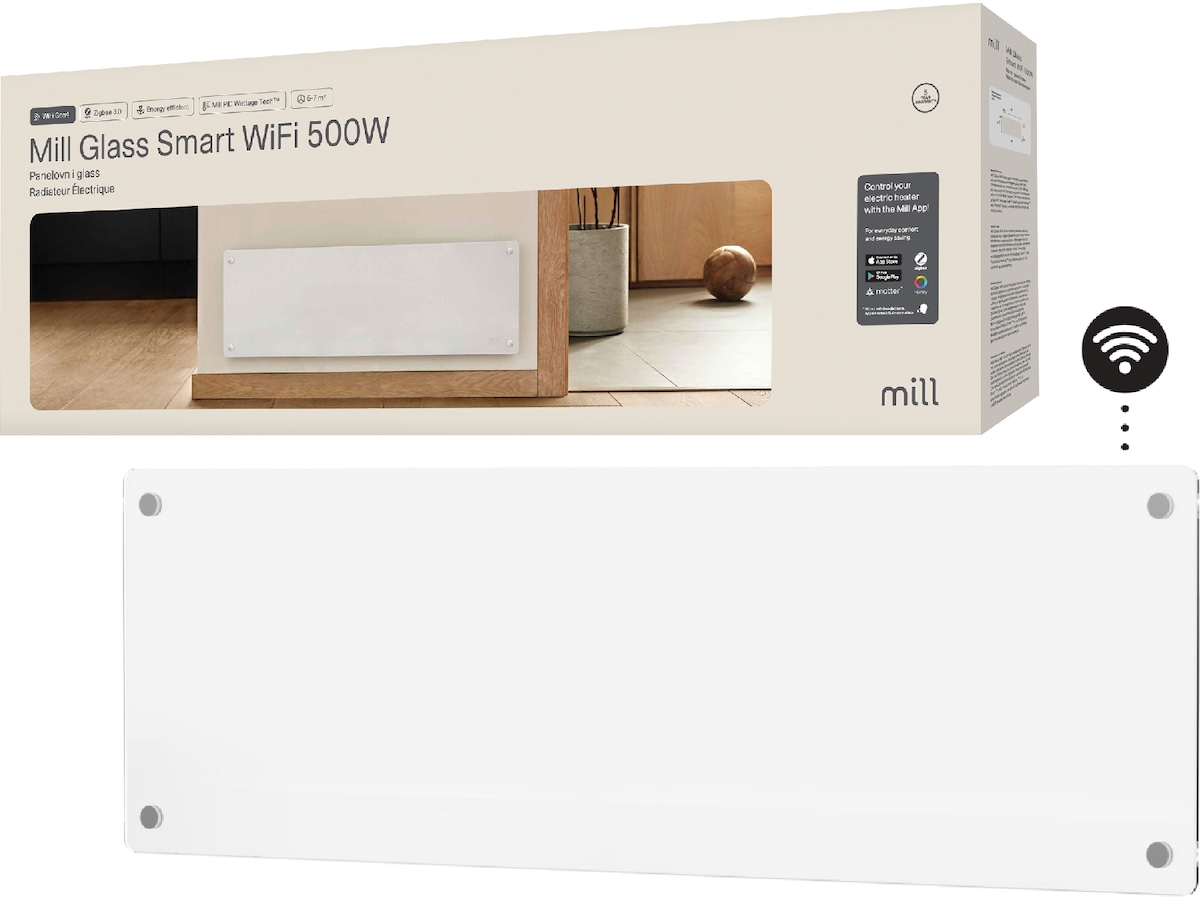 Mill Glass Smart WiFi Gen 4 panelovn 500W Varmepaneler