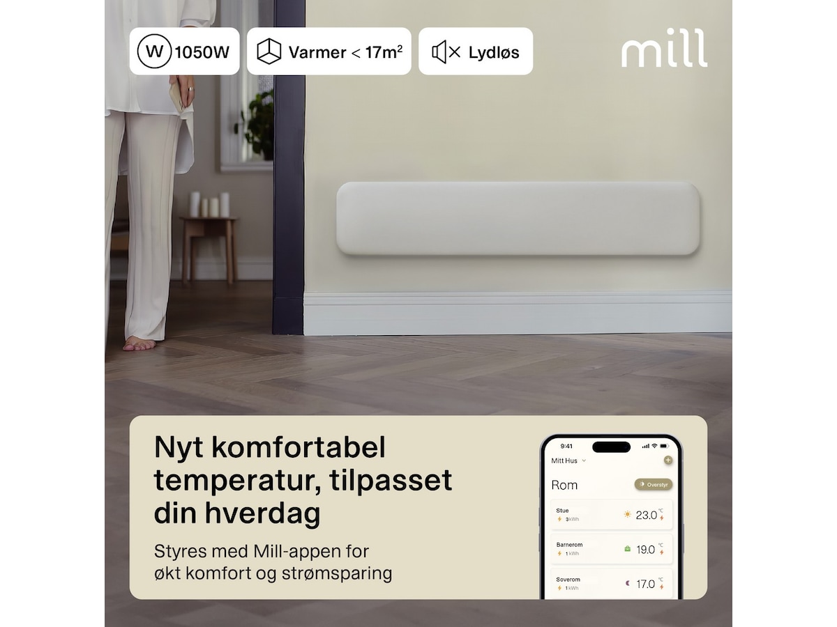 Mill Invisible Smart WiFi Gen 4 panelovn 1050W Varmepaneler