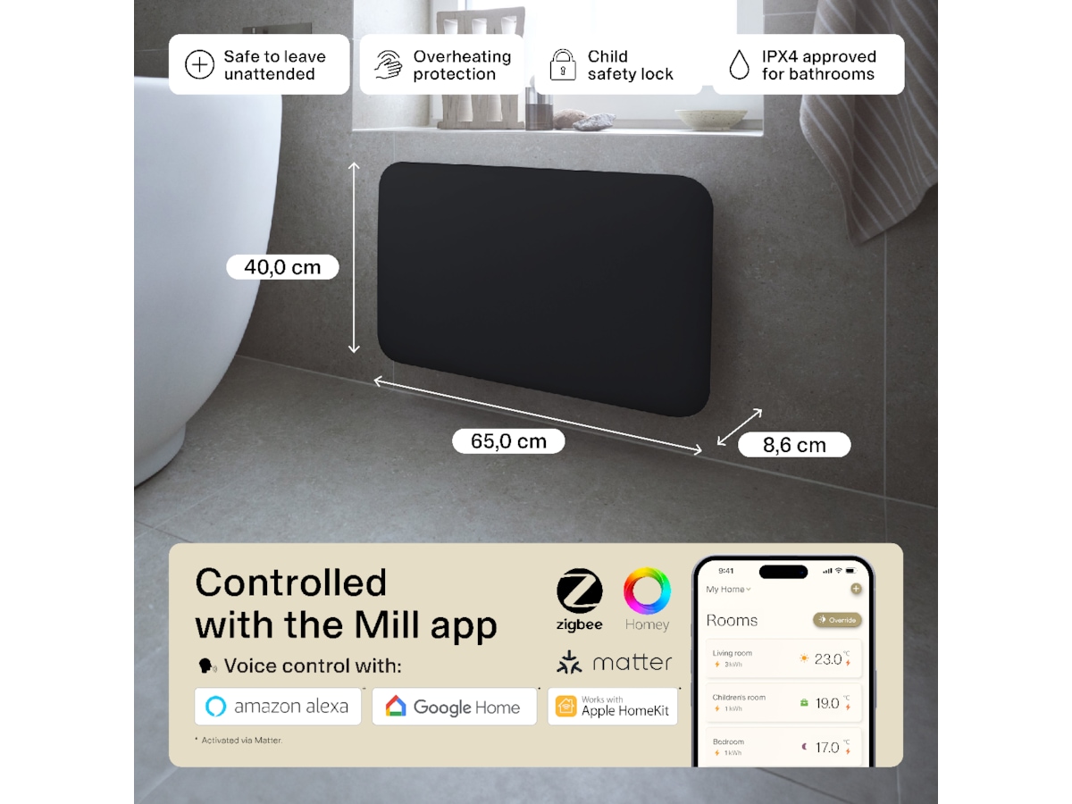 Mill Invisible Smart WiFi Gen 4 panelovn 700W (sort) Varmepaneler