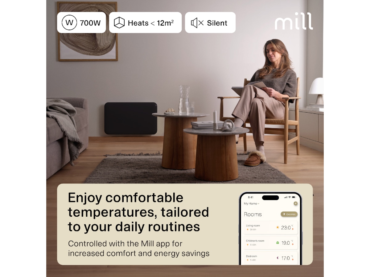 Mill Invisible Smart WiFi Gen 4 panelovn 700W (sort) Varmepaneler