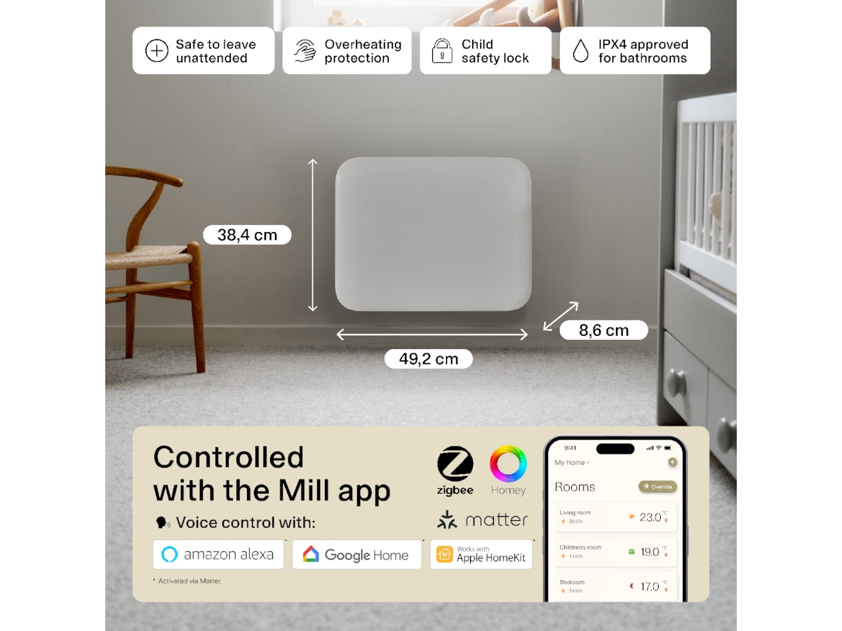 Mill Invisible Smart WiFi Gen 4 panelovn 400W Varmepaneler