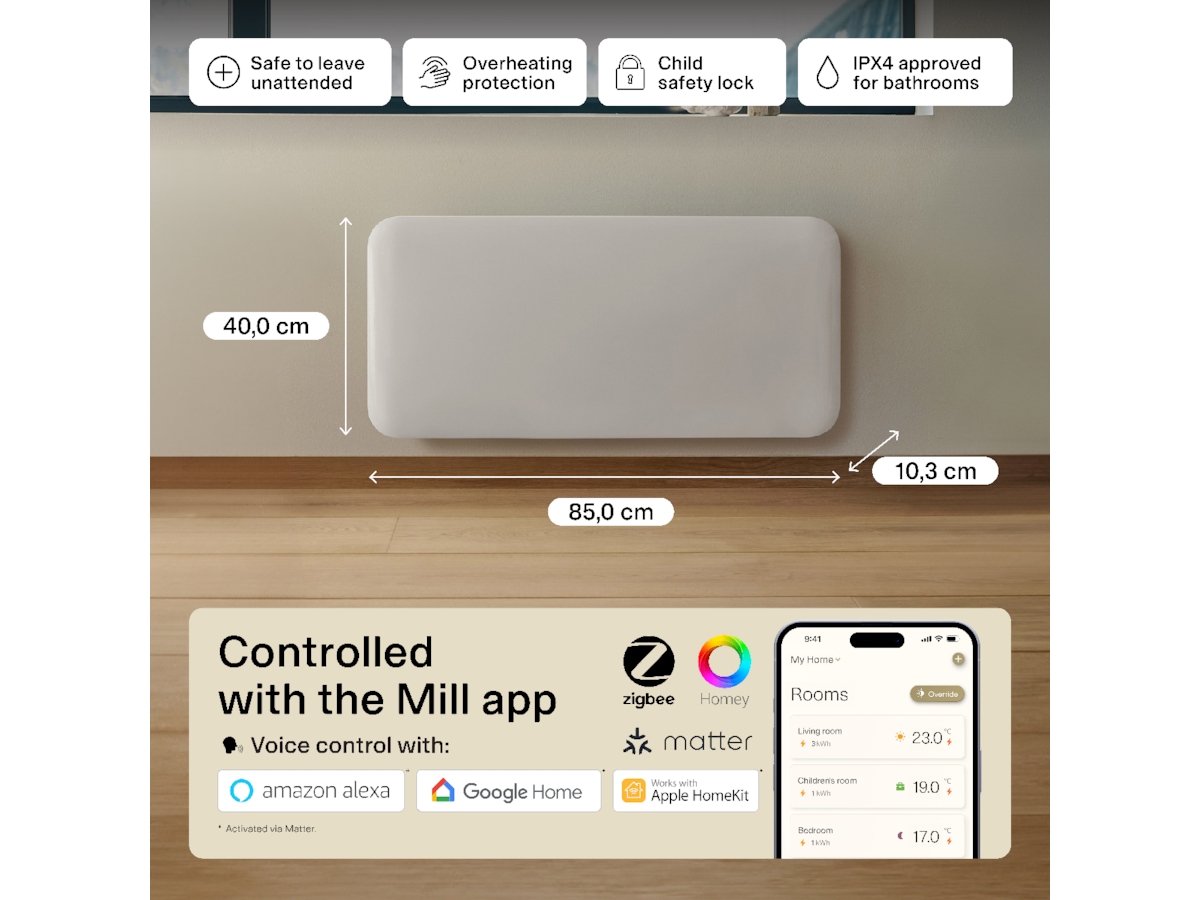 Mill Invisible Smart WiFi Gen 4 panelovn 1500W Varmepaneler