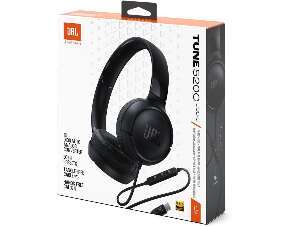 JBL Tune 520C USB-C Headset, on-ear (sort) Høretelefoner