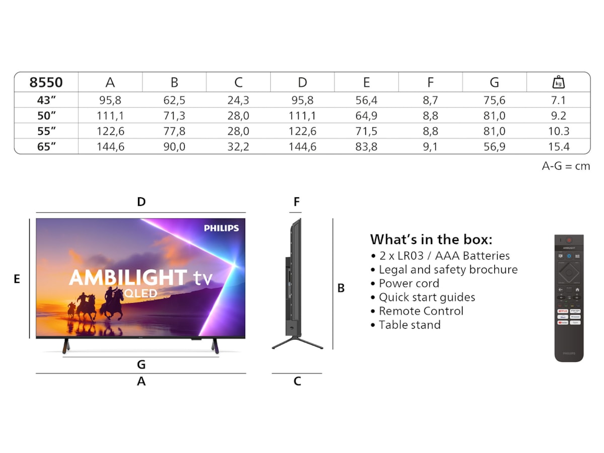 Philips 55" QLED Smart Ambilight TV PUS8550/12 (2025) 50 - 59 tommer TV