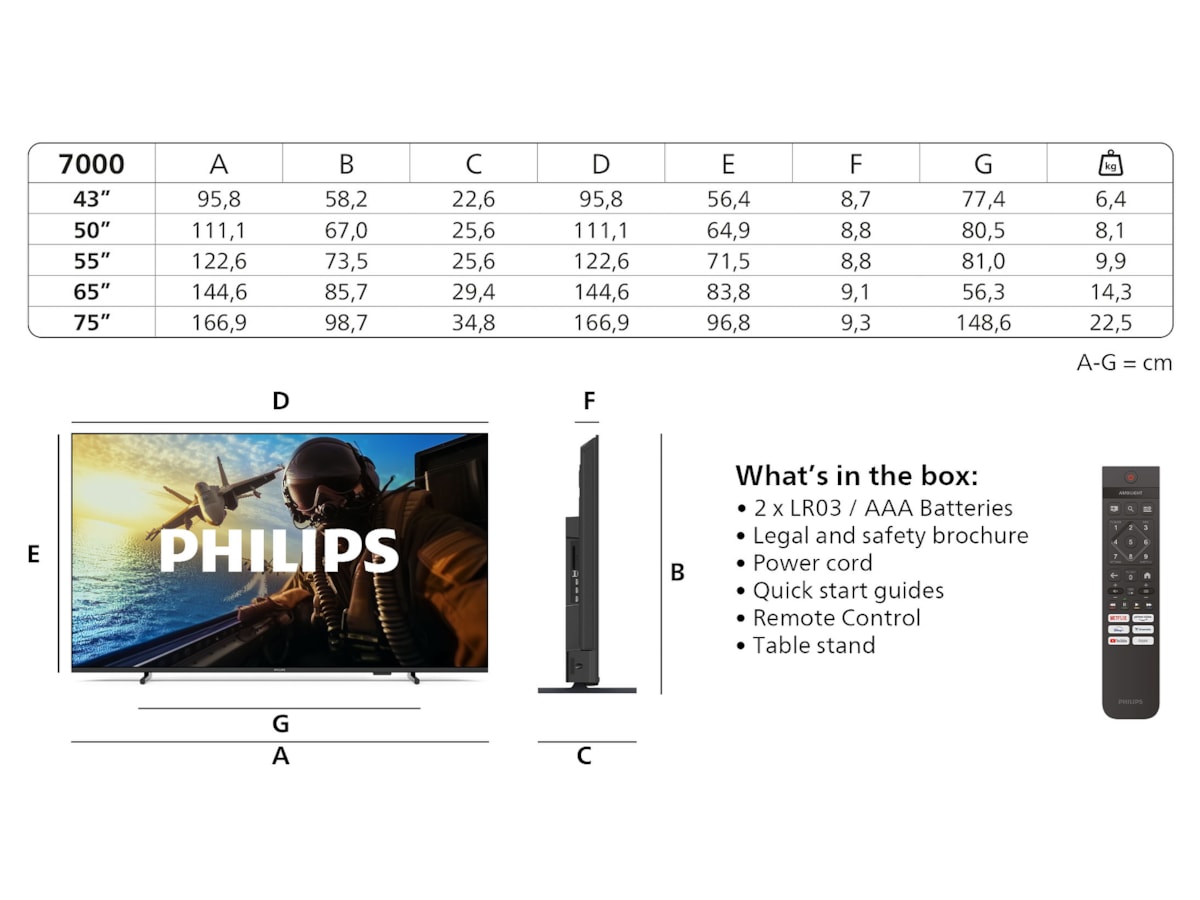 Philips 55" PUS7000/12 4K LED Smart TV (2025) 50 - 59 tommer TV