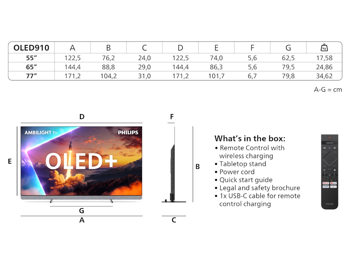 Philips 65" OLED910/12 OLED Plus Smart Ambilight AI TV (2025) 60 - 69 tommer TV