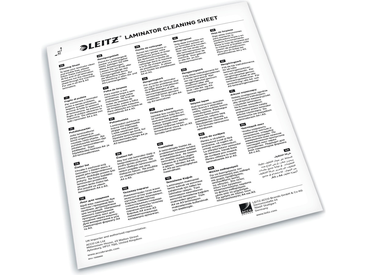 Leitz lamineringsrenseark, Premium A3/A4 pakke med 5 ark Tilbehør til kontormaskiner