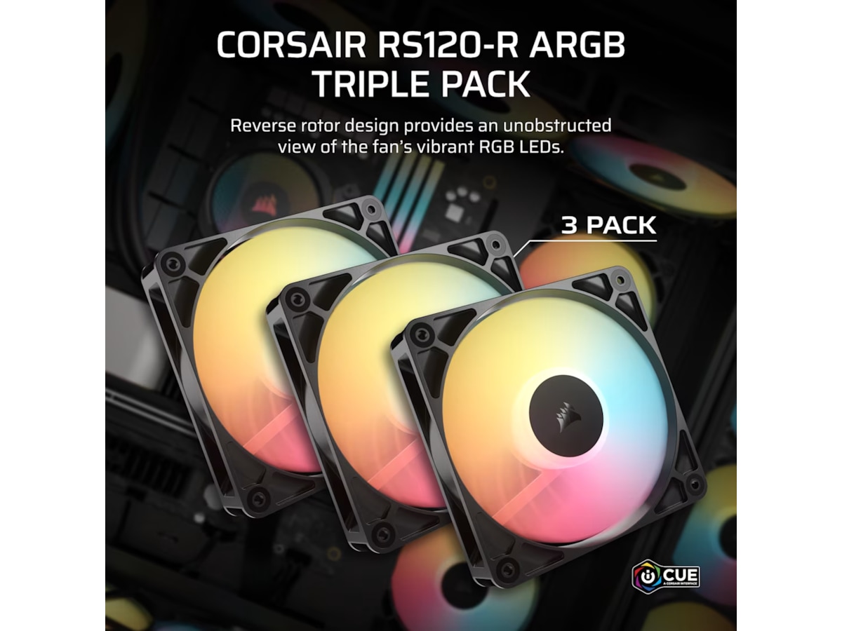Corsair RS120-R ARGB PWM Reverse Ventilator 3pk (sort) Blæsere