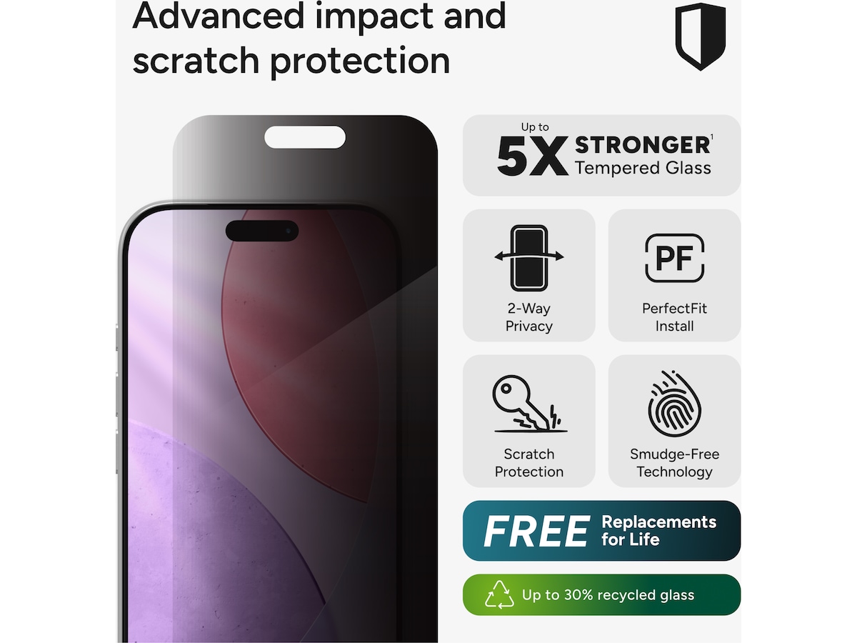 InvisibleShield Glass Elite  iPhone 17 Pro Privacy Skærmbeskytter Skærmbeskyttelse mobiltelefon