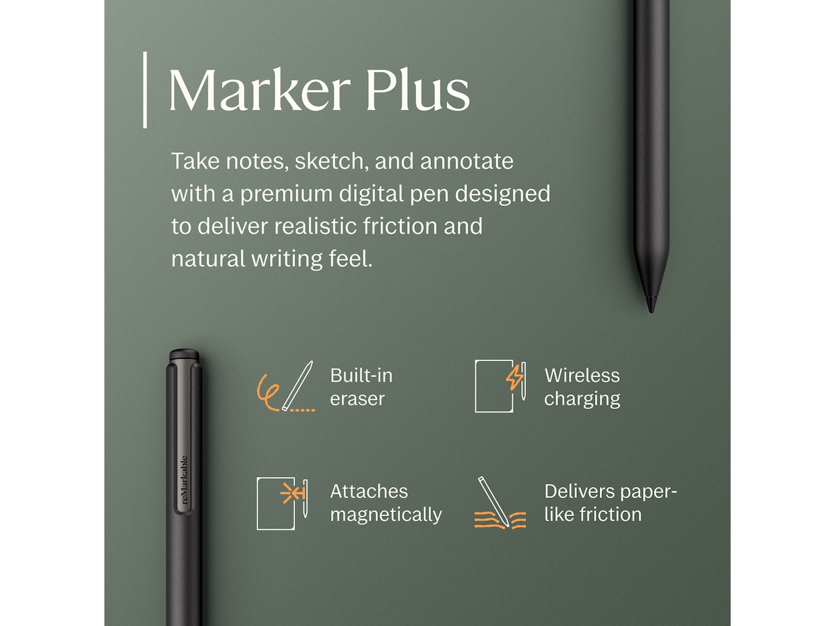 reMarkable Paper Pro 7.3" inkl. Marker Plus & Book Folio (sort skind) Digitale paper