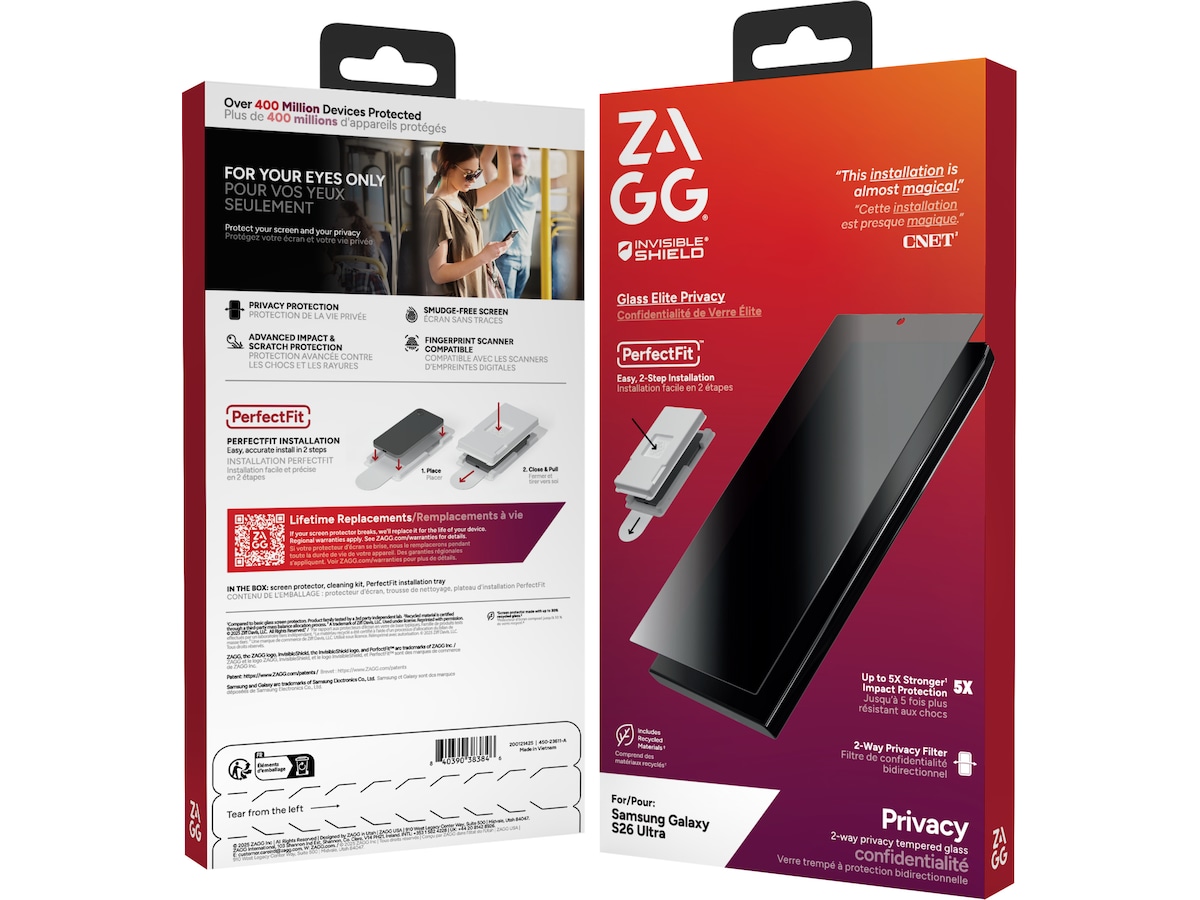 Zagg InvisibleShield Glass Elite Galaxy S26 Ultra Privacy skærmbeskytter Skærmbeskyttelse mobiltelefon