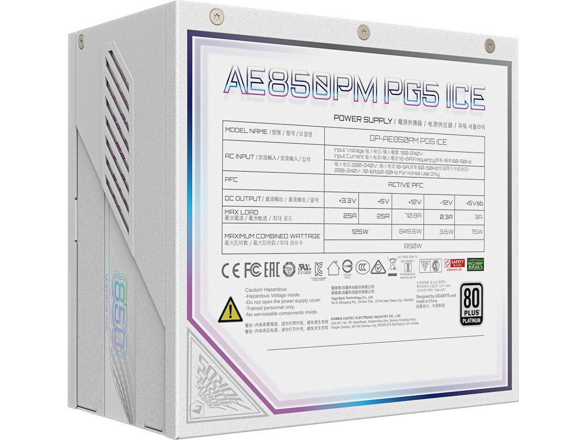 Gigabyte AORUS ELITE P850W ICE PSU (hvid) Strømforsyninger
