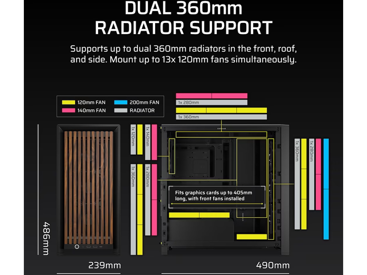 Corsair FRAME 4000D RS Wood Mid Tower (sort) Midi Tower