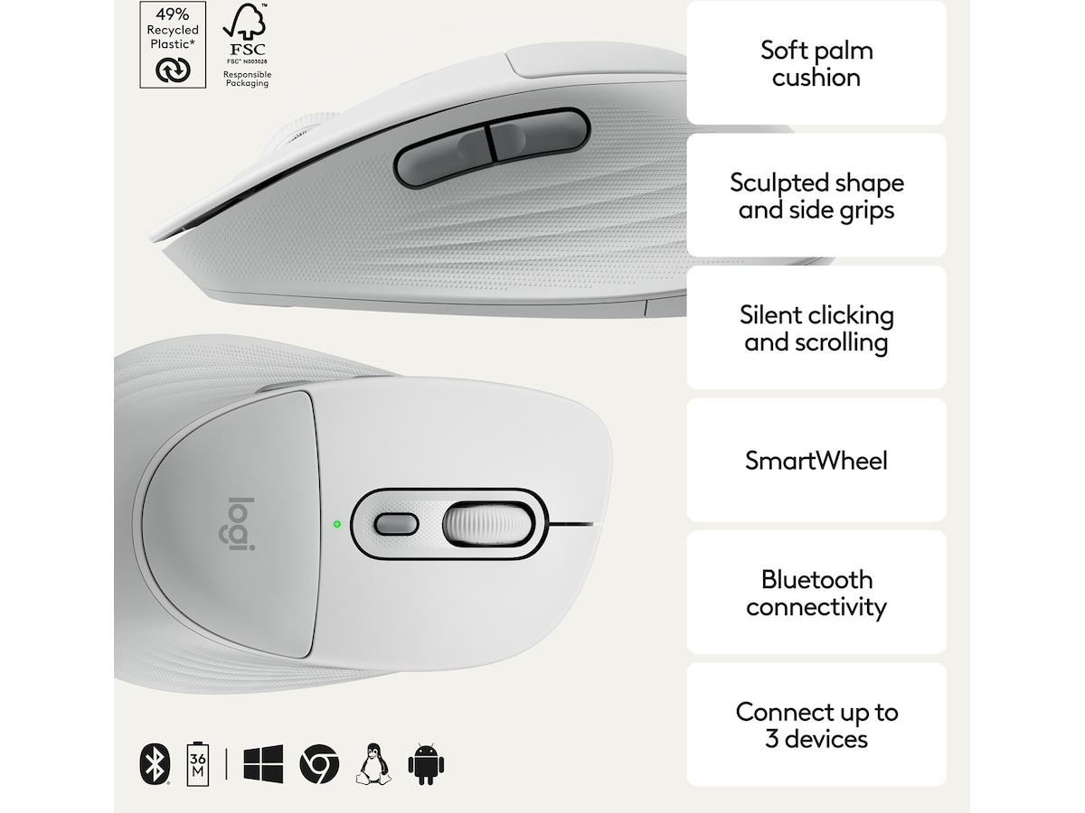 Logitech Signature Comfort M850 L trådløs mus (hvid) Mus