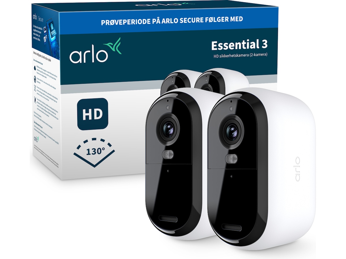 Arlo Essential 3 HD udendørs overvågningskamera 2-pack + Video Doorbell Overvågningskameraer