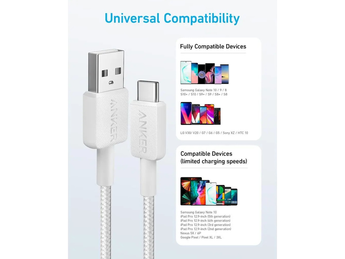 Anker 322 PowerLine USB-A til USB-C kabel 0,9m (hvid) USB-kabler