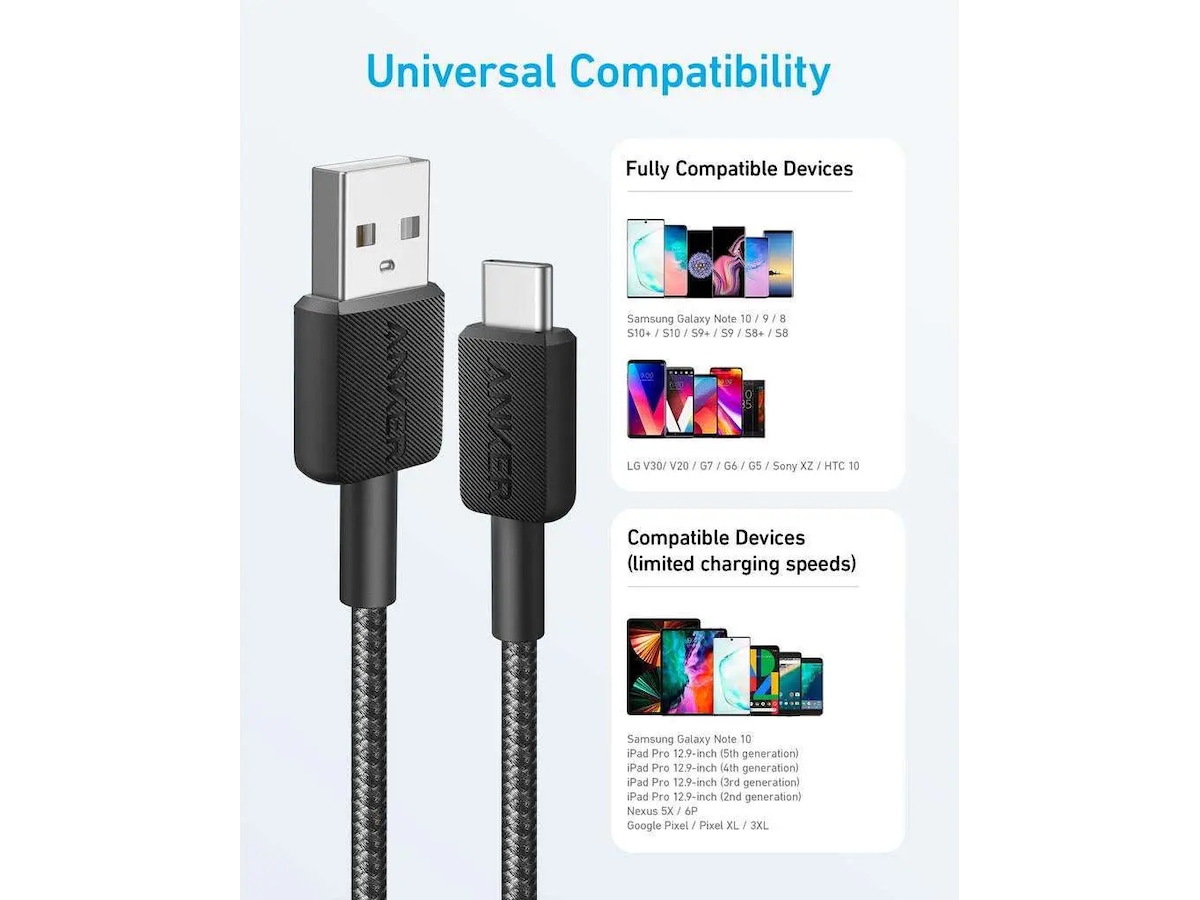 Anker 322 PowerLine USB-A til USB-C 0,9m kabel (sort) USB-kabler