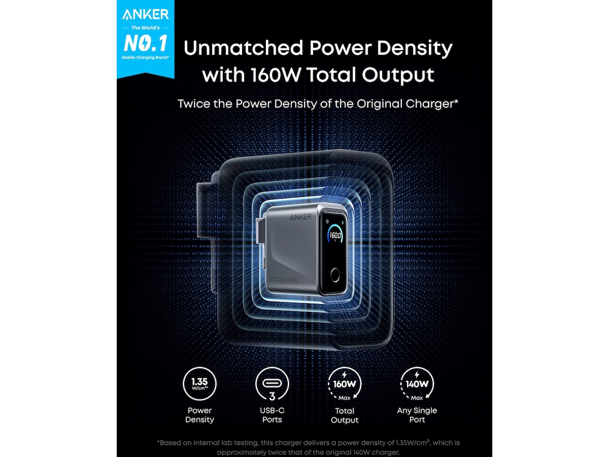Anker Prime 160W 3 porter lader (sølv) Mobilopladere