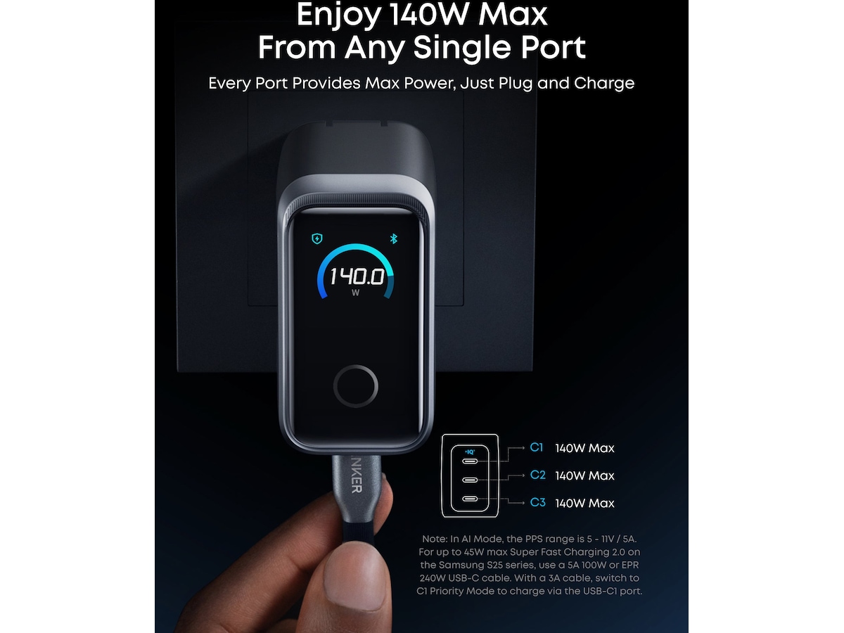 Anker Prime 160W 3 porter lader (sølv) Mobilopladere