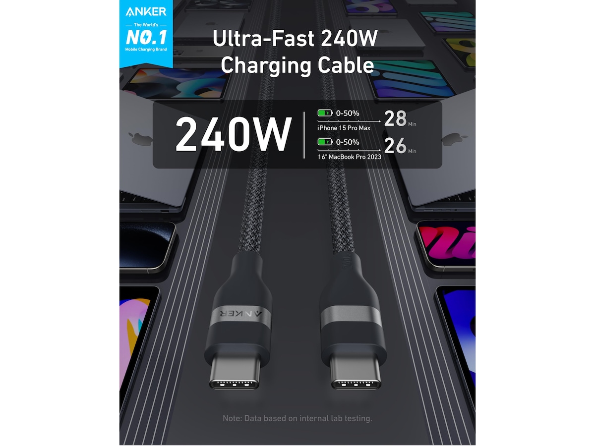 Anker 240W USB-C flettet kabel 0,3m (sort) USB-kabler
