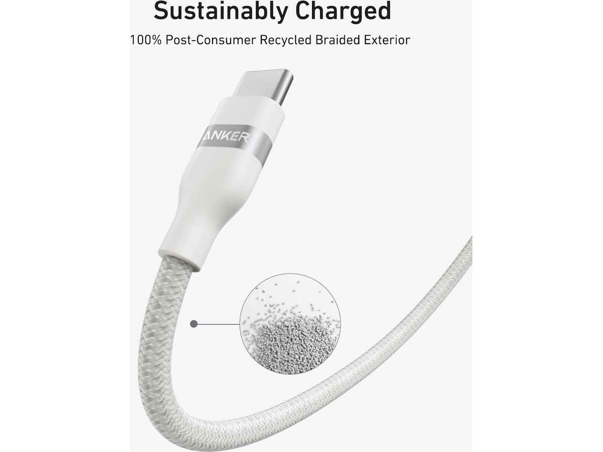 Anker 240W USB-C flettet kabel 1,8m (hvid) USB-kabler