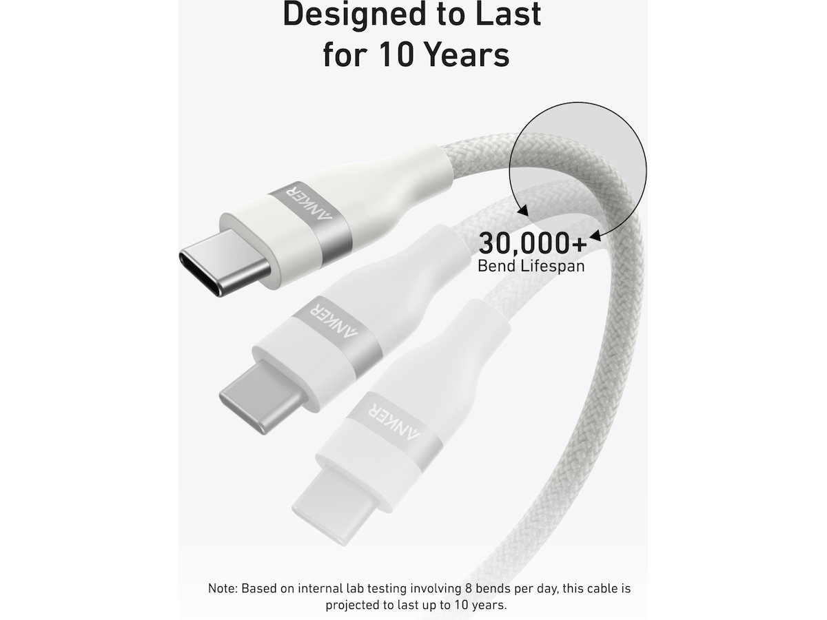 Anker 240W USB-C flettet kabel 1,8m (hvid) USB-kabler
