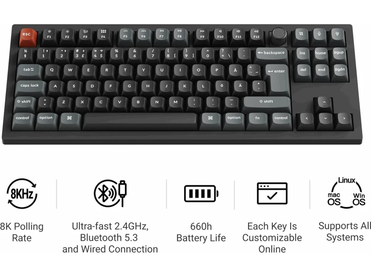 Keychron V3 Ultra 80% 8K Brown Trådløst Gamingtastatur Gamingkeyboard
