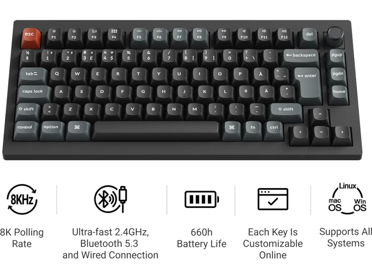 Keychron V1 Ultra 75% 8K Red Trådløst Gamingtastatur Gamingkeyboard