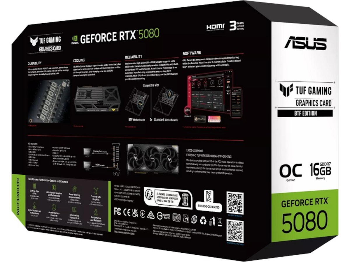 ASUS TUF Gaming GeForce RTX 5080 16GB GDDR7 BTF OC Edition Grafikkort